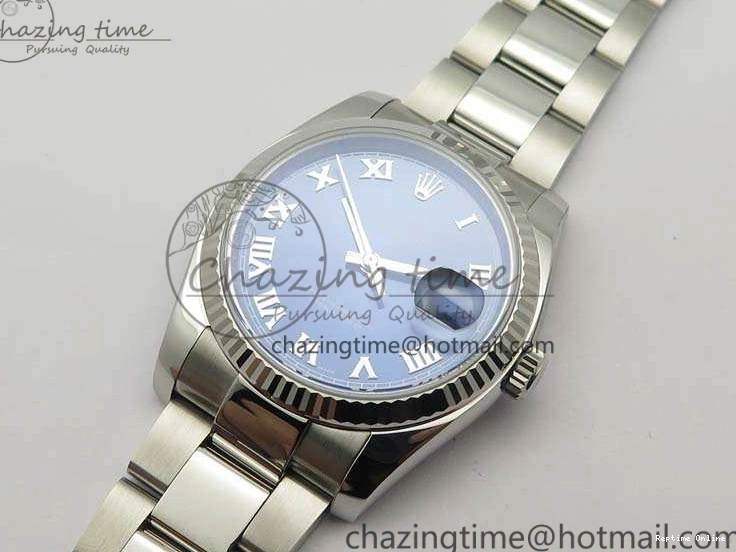 0211 DateJust 36mm SS 116234 ARF 1:1 Best Edition Blue Roman Dial Fluted On 904L SS Oyster Bracelet SA Supportive 3516